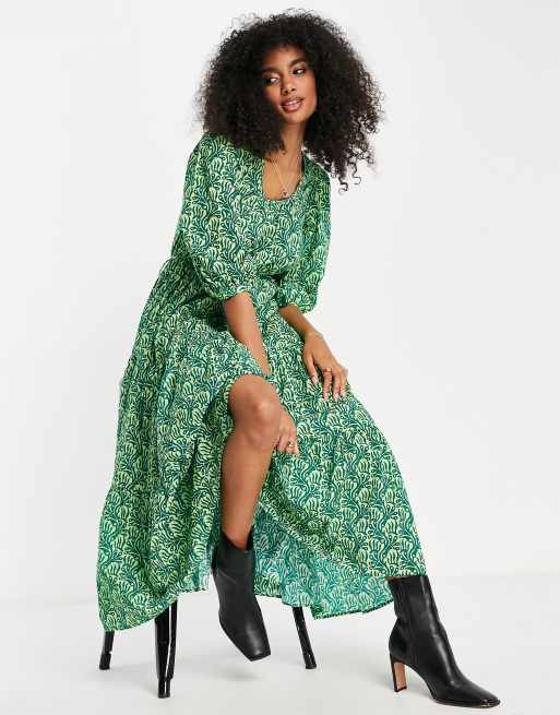 Whistles - Lange aangerimpelde jurk met gestrikte taille in abstracte print