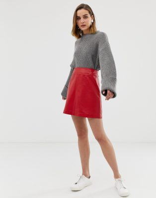 whistles red leather skirt