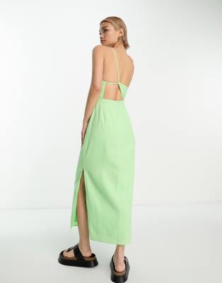 Whistles - Leinen-Midikleid in Limettengrün mit One-Shoulder-Träger