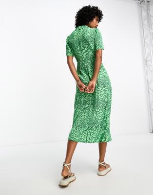 WHISTLES LEOPARD PETAL MIDI DRESS WITH COLLAR 