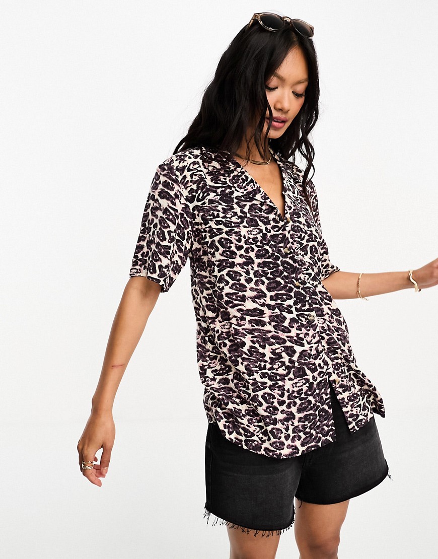 Whistles leopard print revere shirt in multi