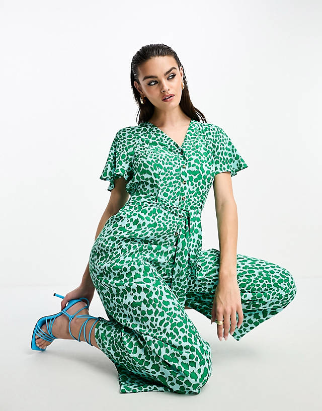 Whistles - leopard shirred jumpsuit in green