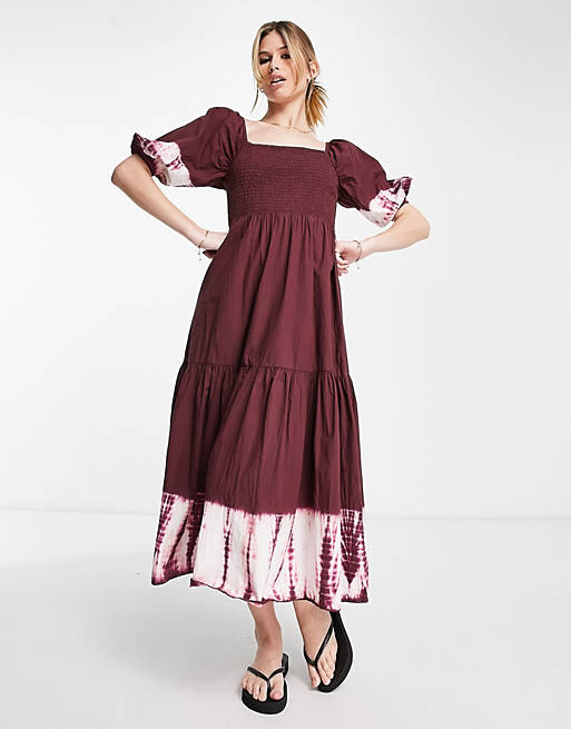 Whistles - Libby - Lange gesmokte jurk met tie-dye in multi