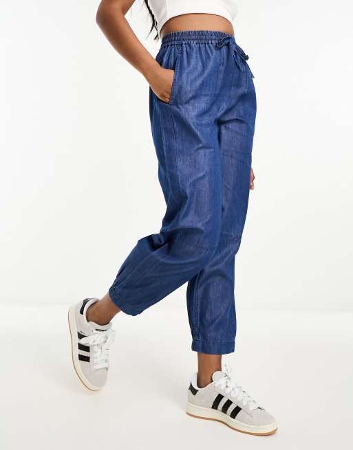 Whistles light denim barrel pants with tie up waist in blue 