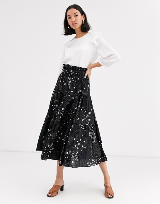 Whistles limited hilde patchwork print tiered midi skirt