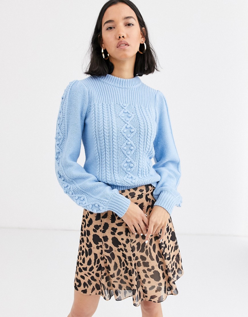 Whistles limited puff sleeve cable sweater-Blues