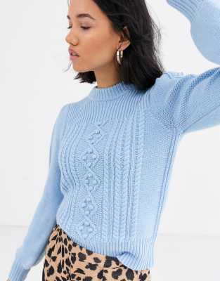 puff sleeve cable knit sweater