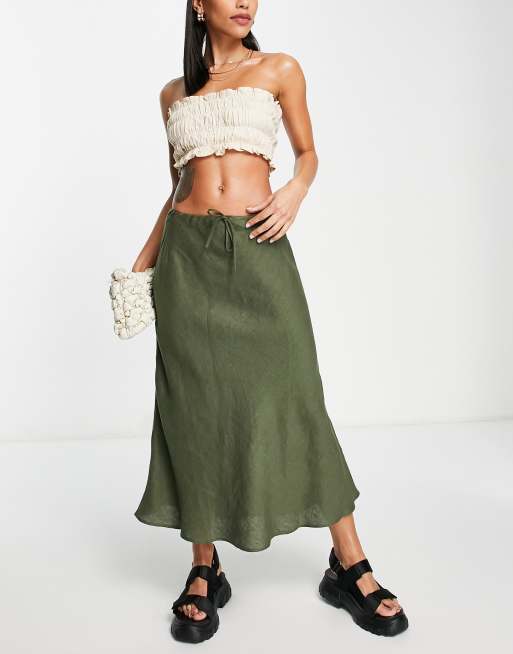 Green midi skirt clearance linen