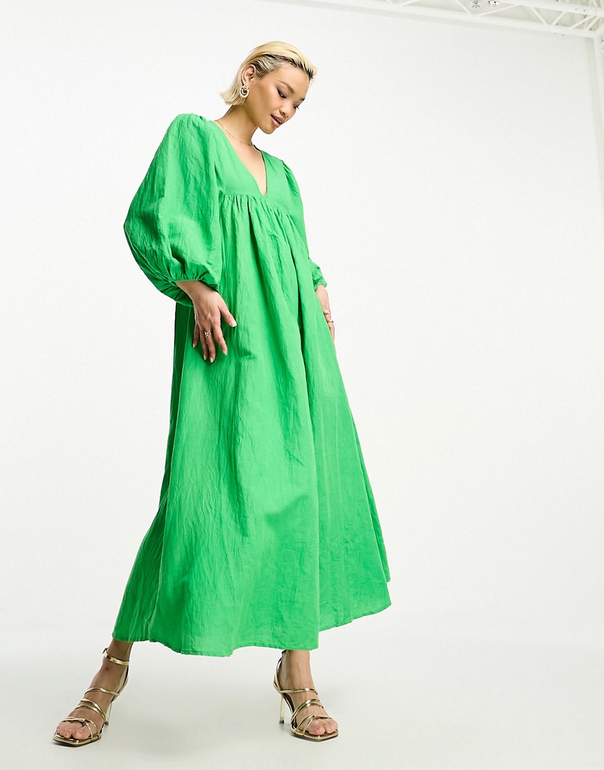 Whistles linen blend trapeze maxi dress in bold green
