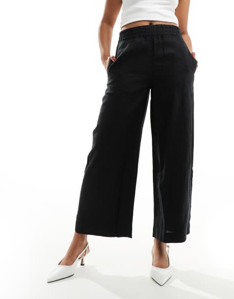 Whistles linen pocket kick flare trousers in black - view 1