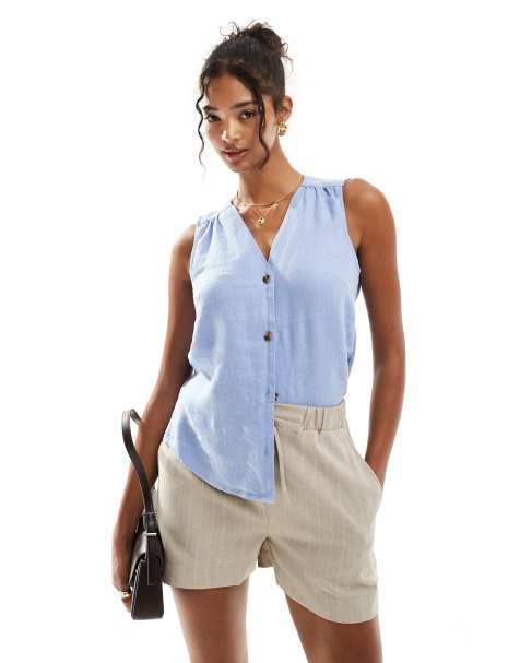 Whistles linen tank in baby blue - view 1