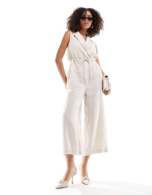 Whistles linen wrap jumpsuit in neutral ASOS