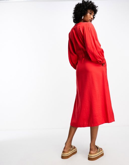 H&m red sale midi dress