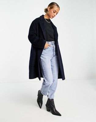 Whistles lola wool mix cocoon coat in navy