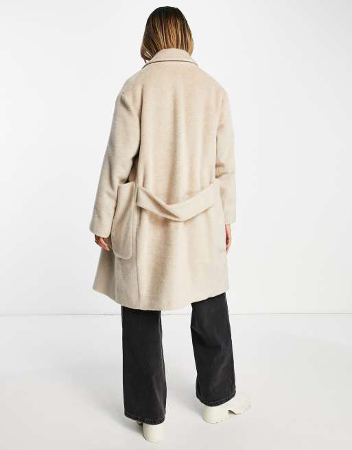 Oatmeal Relaxed Cropped Wool Coat, WHISTLES