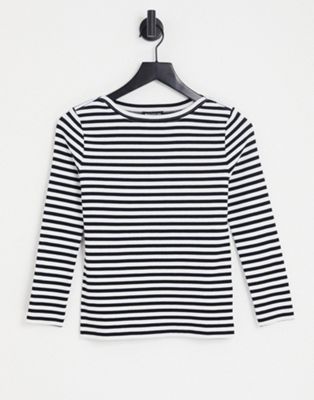 Whistles long sleeve boat neck t-shirt in black and white stripe