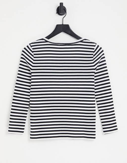 Whistles long sleeve boat neck t-shirt in black and white stripe, 2 of 4
