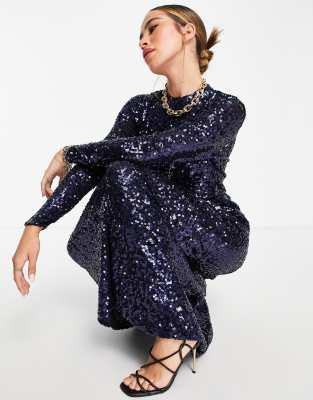 navy sequin gown