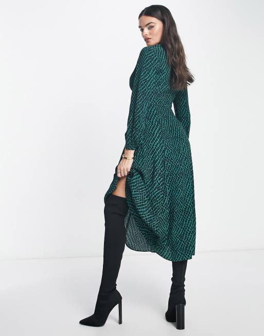 Green snake shop print midi dress