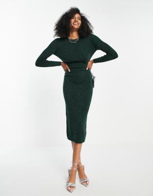 Whistles Ribbed Midi Dress In Green