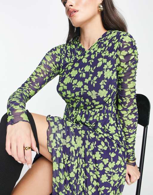 Green/Multi Linear Floral Mesh Dress, WHISTLES