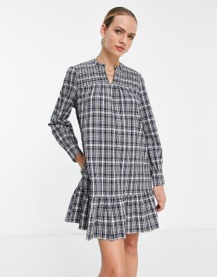 Whistles Long Sleeve Shirt Dress With Peplum Hem In Gray Plaid