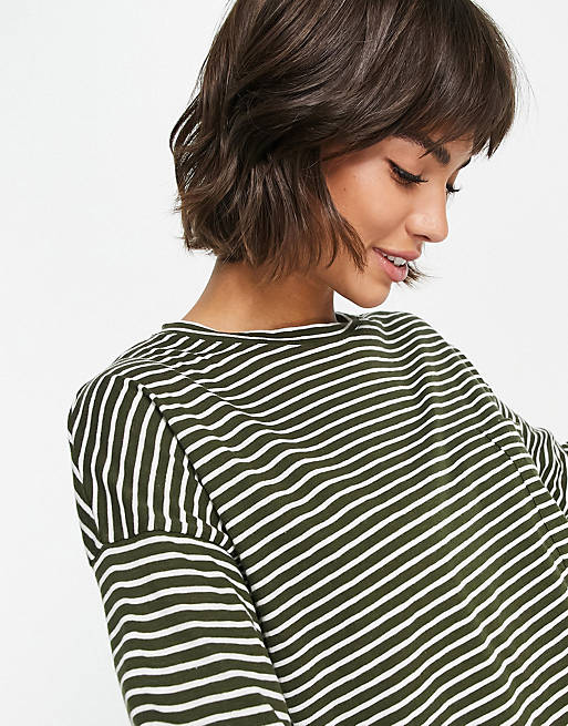 Whistles long sleeve t-shirt with drop shoulders in khaki stripe