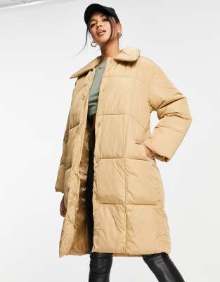 Whistles longline puffer coat with collar in camel