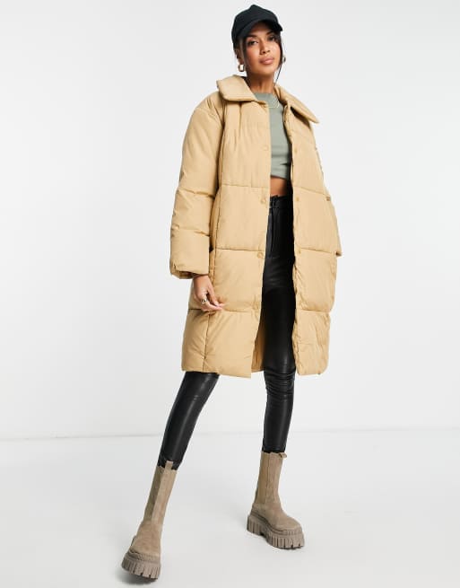 Whistles longline puffer coat with collar in camel