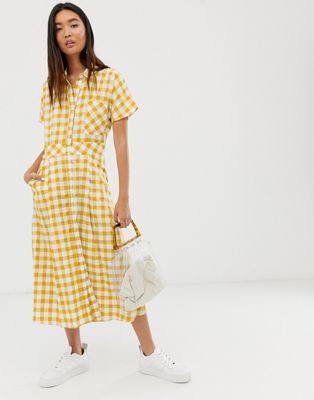 yellow gingham midi dress