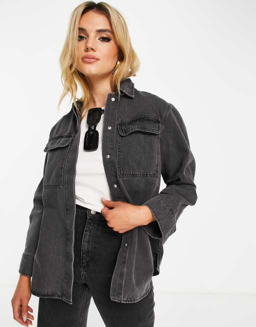 Whistles Masie denim overshirt jacket in washed black ASOS