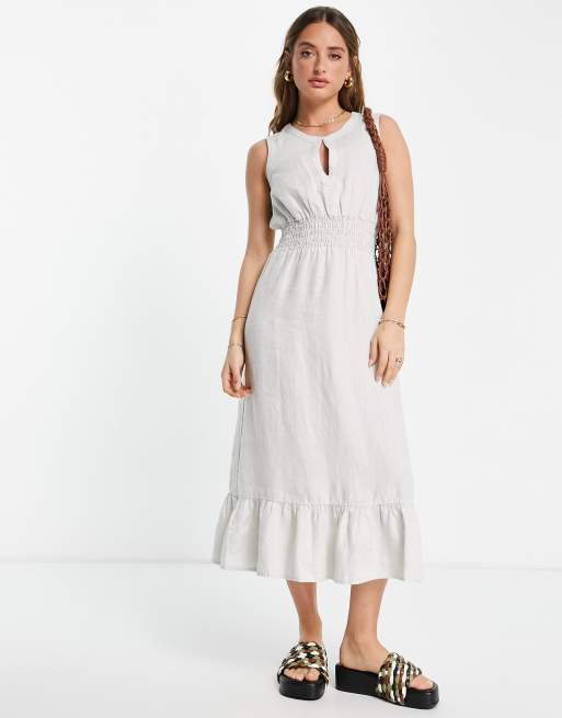 Stone Matilda Smocked Linen Dress, WHISTLES