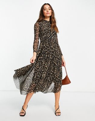 Whistles maxi dress with high neck in leopard print