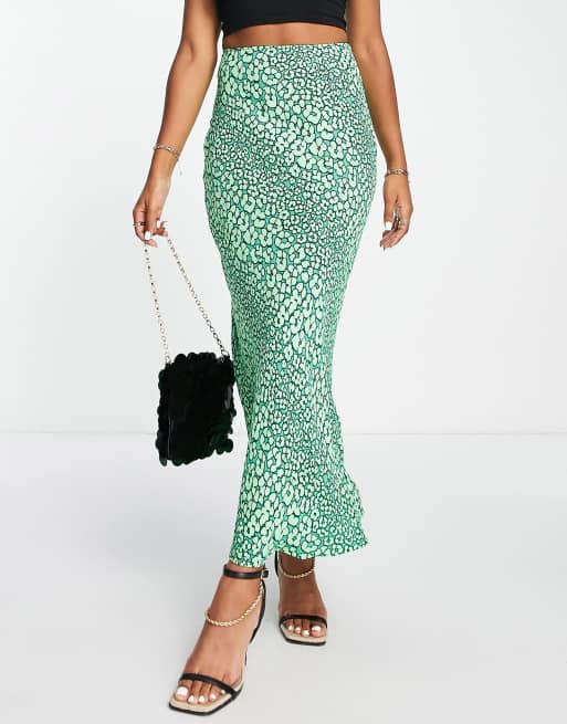 Whistles maxi skirt in bright green leopard print | ASOS