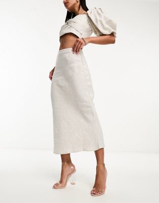 Whistles maxi skirt with button side in natural linen