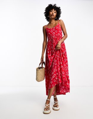 Whistles - Maxi-Trägerkleid in Rot mit Blumenprint in Batik-Optik