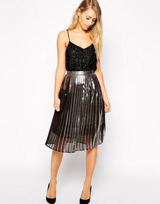 asos metallic pleated skirt