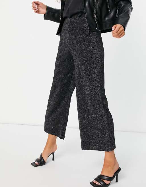 Whistles metallic wide leg trouser in black