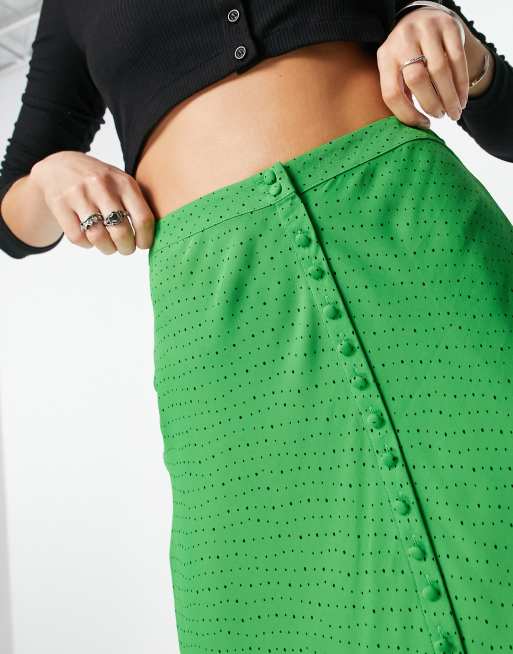 Green button midi clearance skirt