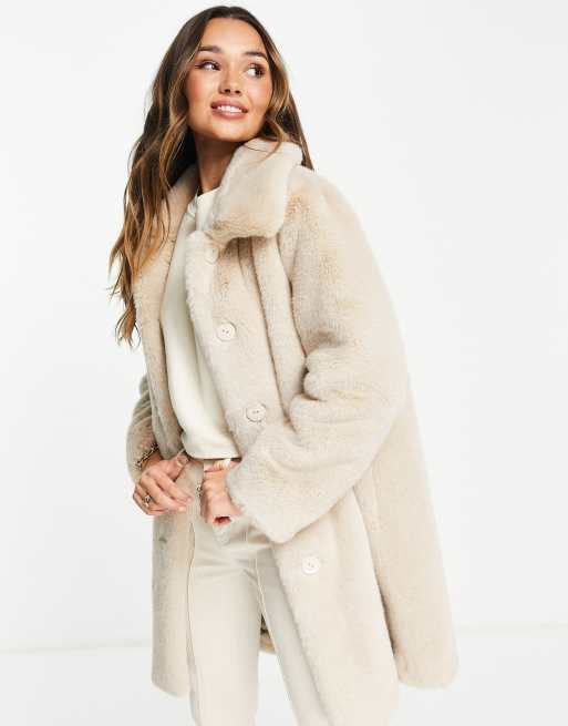 Whistles mid length faux fur coat in cream | ASOS