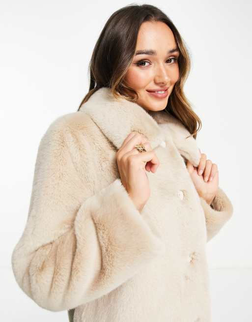 Whistles mid length faux fur coat in cream