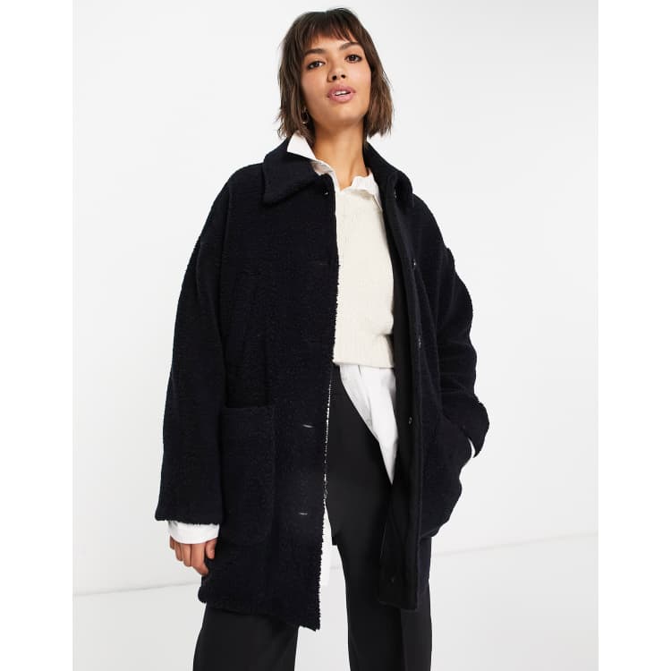 Whistles Khaki Borg Coat Whistles Mid Length Teddy Borg Jacket In