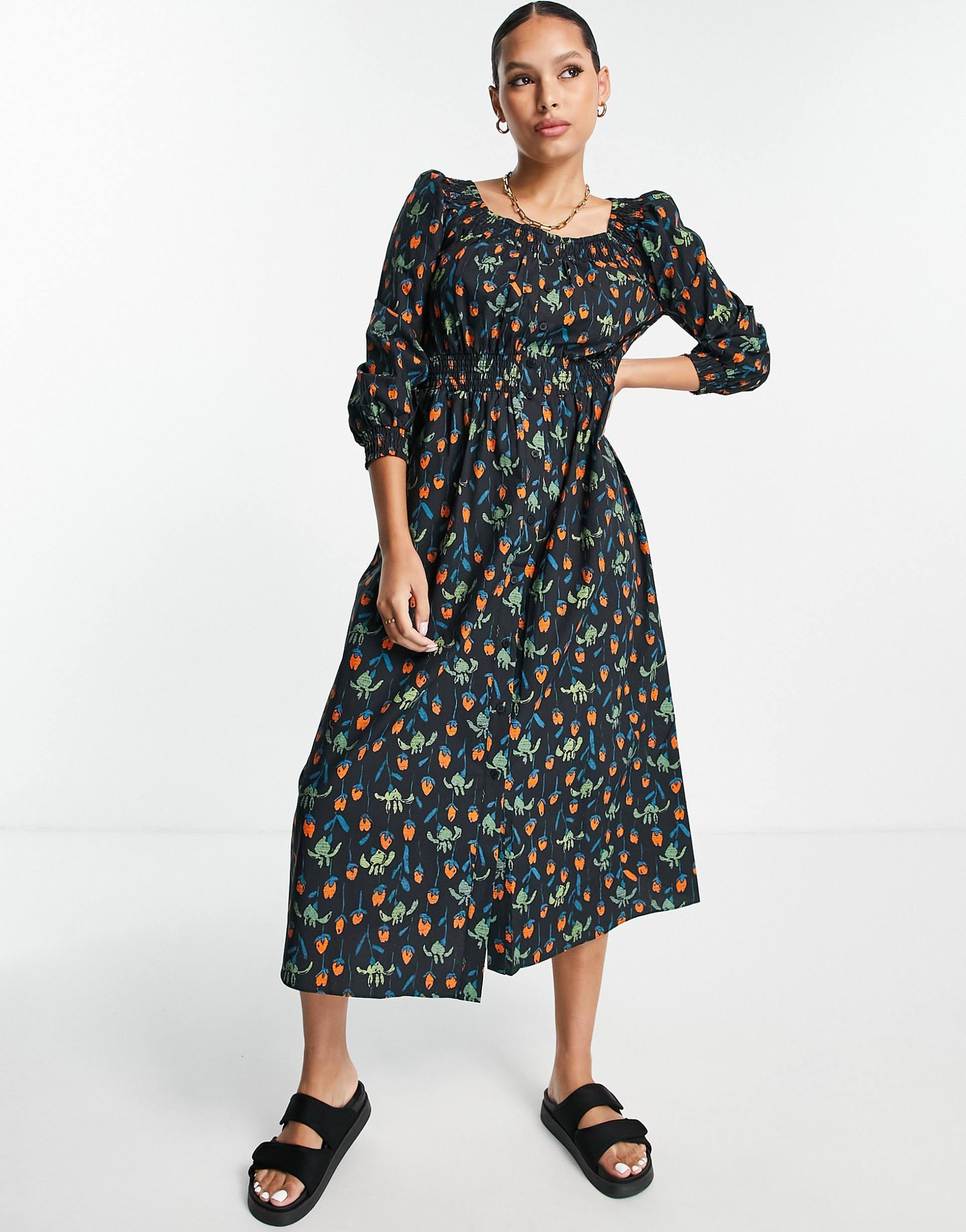 whistles midi dress in autumnal print