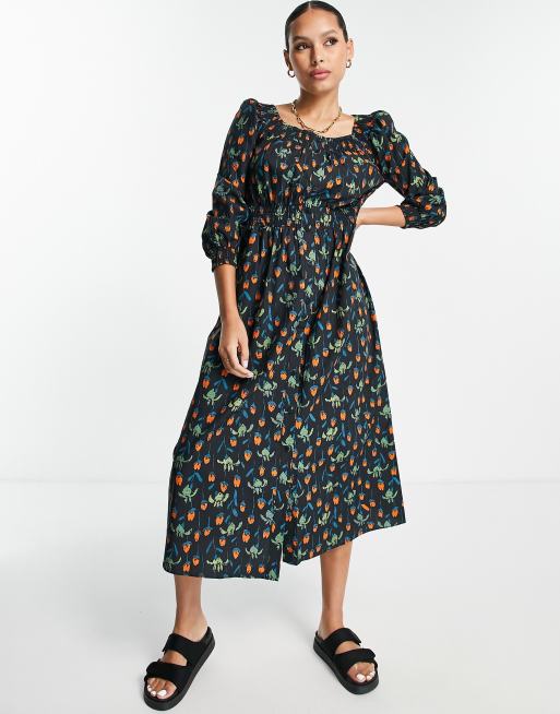 Navy Shirred Waist Midi Dress, WHISTLES