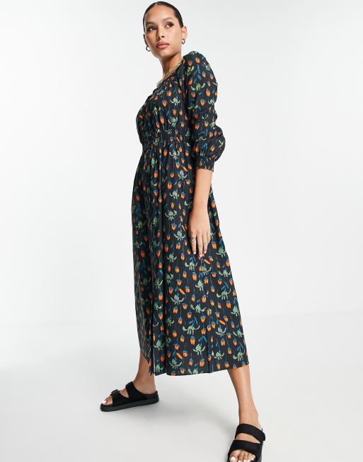 Whistles black floral outlet dress