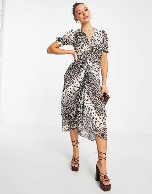 Whistles - Midi jurk met jaguarprint en ruches in multi