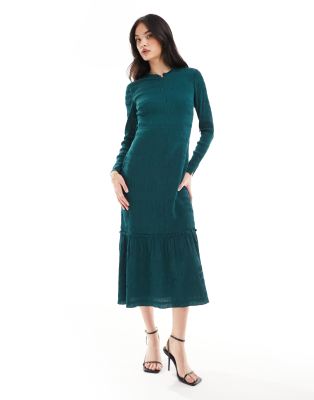 Whistles Milla textured tie waist dress in green