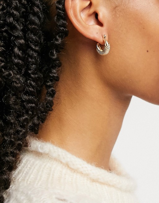 Whistles mini engraved hoop earrings in gold