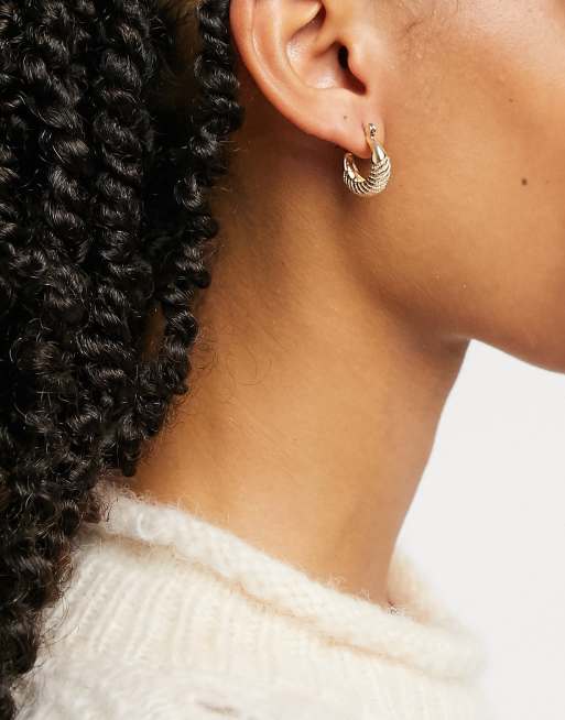 Whistles mini engraved hoop earrings in gold ASOS