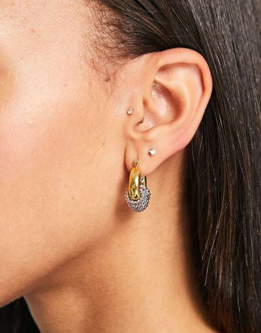 Whistles mini hoop earrings with ring detail in gold and silver